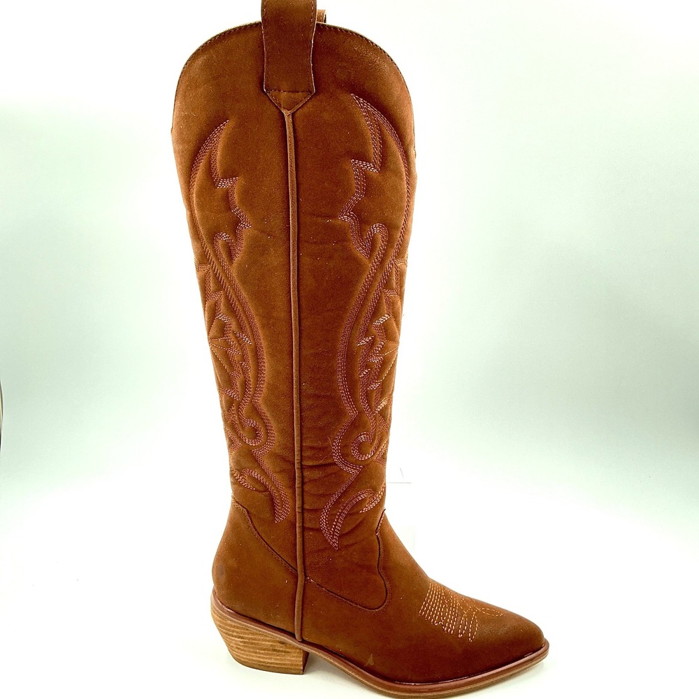 MIA Size 7.5 Cowboy Boots Cognac Embroidered Suede Tall Western NEW Women $100
